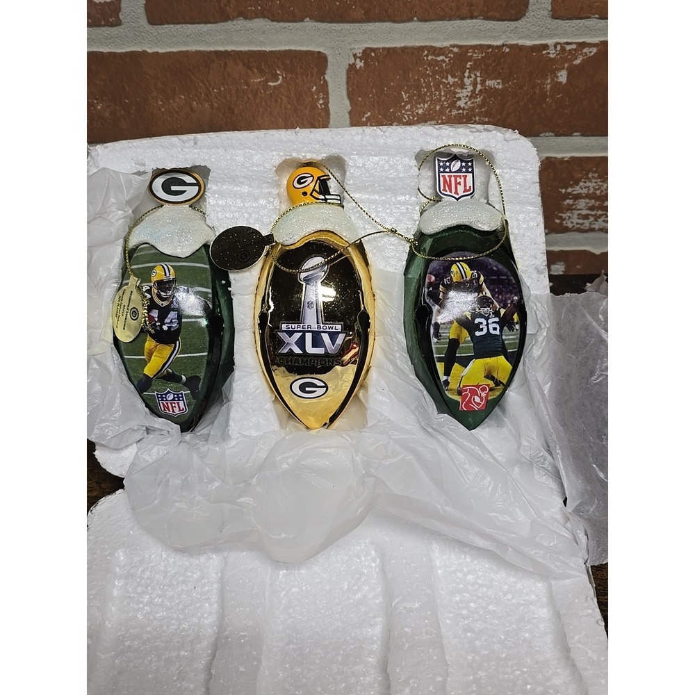 GREEN BAY PACKERS bradford exchange 3pc ornament football bells Collectible Xmas